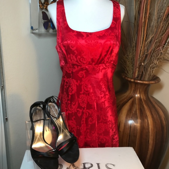 Red Satin Cocktail Christmas Dress Rampage Valentine’s Day Damask Corset Back 11 - Picture 4 of 7